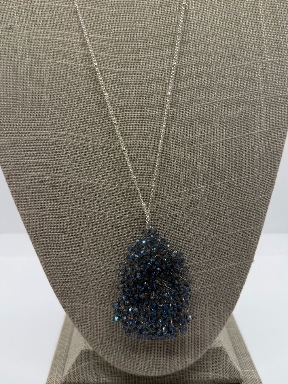 Charming Charlie Blue Crystal Cluster Statement Necklace – Silver Tone